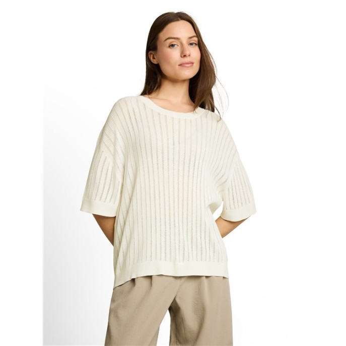Tom Tailor dames truitje korte mouw ajour Offwhite